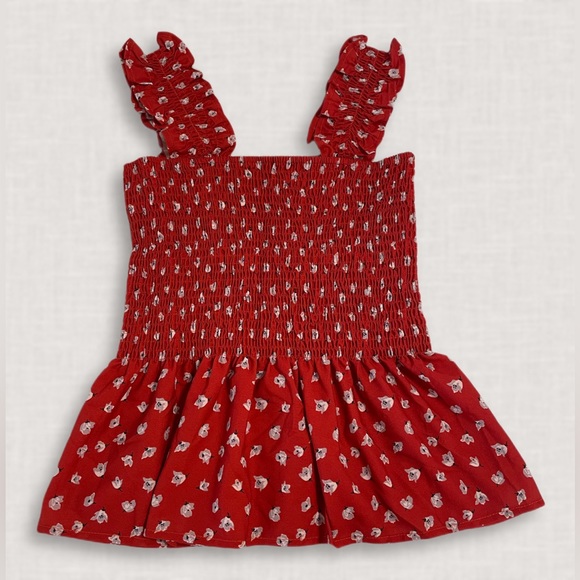 Red Floral Ruched Ruffle Women’s Tank Top Size Small - Picture 3 of 6